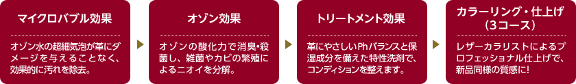 マイクロバブル効果 → オゾン効果 → トリートメント効果 → カラーリング・仕上げ（3コース）